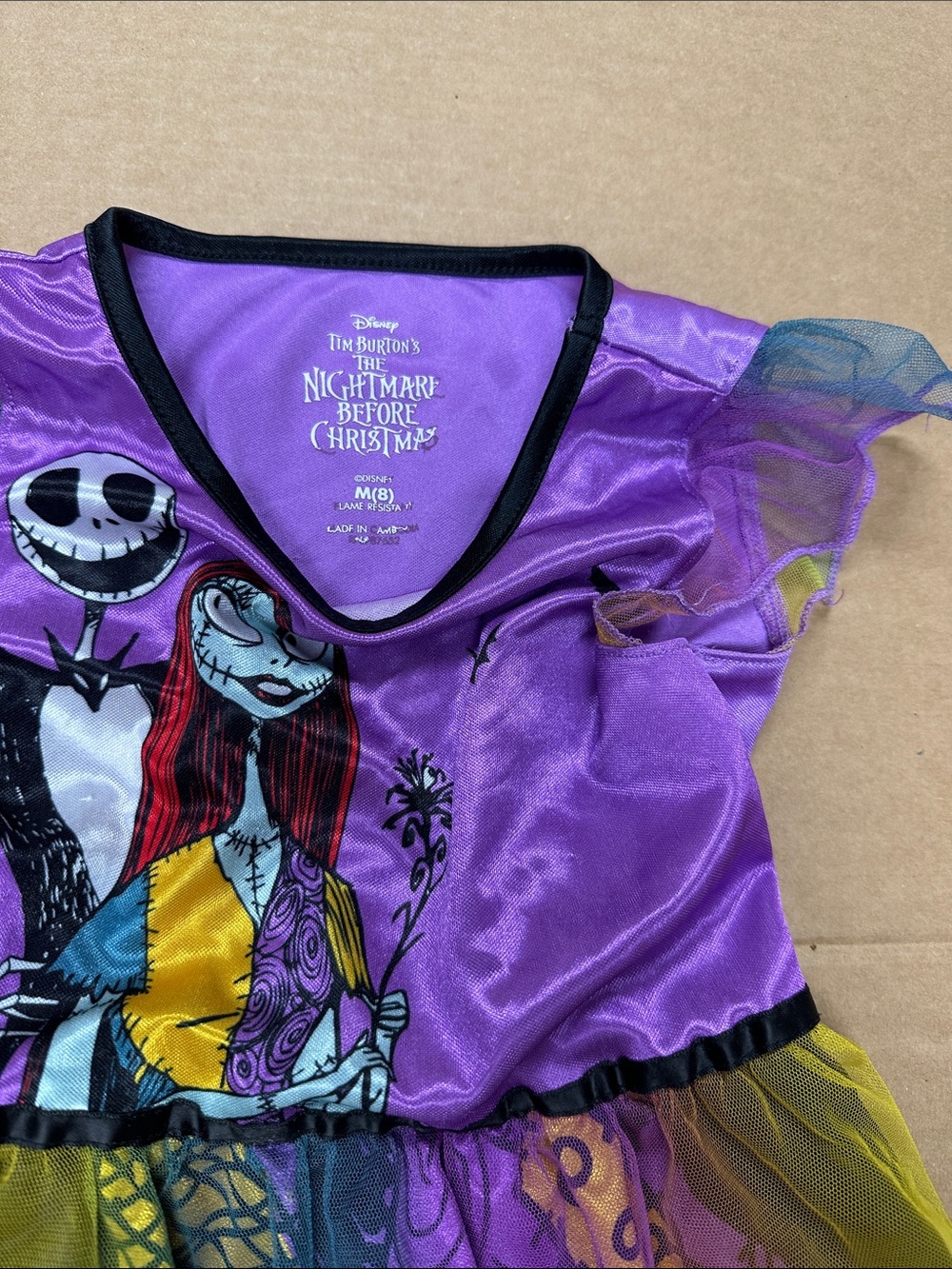 ##550. Size M(8), Disney Purple Patchwork Halloween Skirted Dress/Yellow Accents - Picture 2 of 4